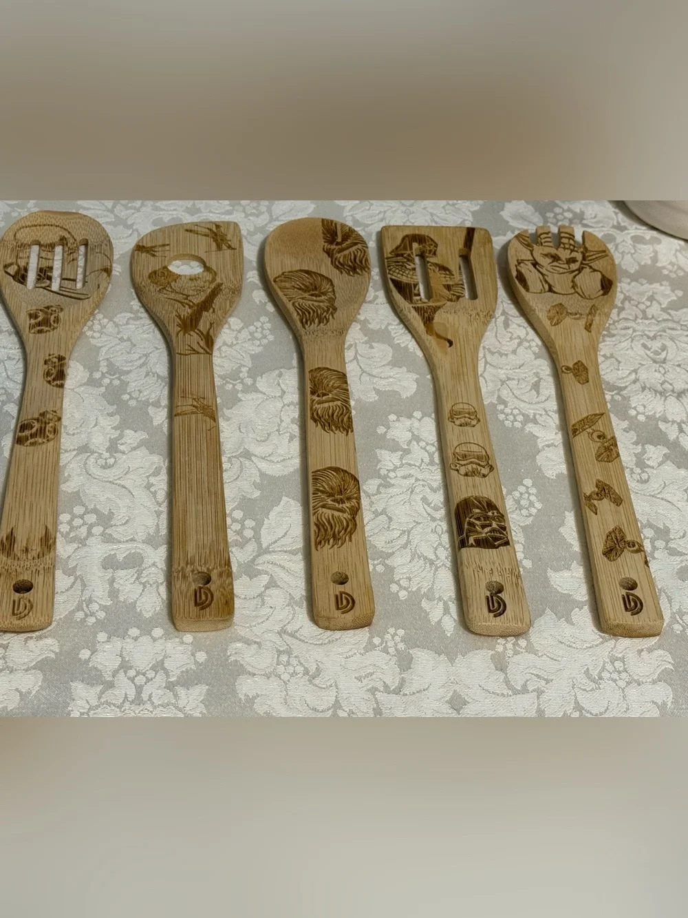 Star Wars Bamboo Wood Decorative Burned Stamped Kitchen Utensil Set Collectible